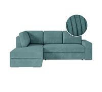 ADEN - Canapé d'angle convertible avec coffre en velours côtelé - Angle gauche - Bleu clair