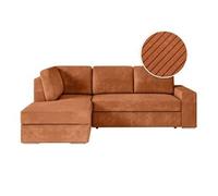 ADEN - Canapé d'angle convertible avec coffre en velours côtelé - Angle gauche - Terracotta