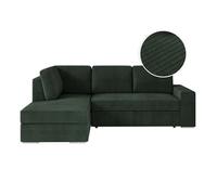 ADEN - Canapé d'angle convertible avec coffre en velours côtelé - Angle gauche - Vert foncé