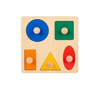 Adena Montessori Puzzle en bois pour bébé de 6 à 12 mois - Jouet éducatif avec 5 grands boutons de préhension - Trieur de formes pour tout-petits à partir de 1 à 3 ans - Identification des couleurs et