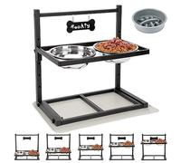 ADENGL Gamelles surélevées pour chien avec alimentation lente, 5 hauteurs réglables, antidérapant, cadre en métal durable, tapis anti-déversement, gamelles résistantes à la rouille, faciles à nettoyer