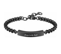 ADENLA Bracelet urne personnalisé en Acier Inoxydable pour Cendres, Souvenir commémoratif, avec Bande, Bijoux funéraires « Toujours dans Mon cœur » - Noir