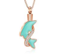 ADENLA Collier commémoratif en Acier Inoxydable avec Pendentif en Forme de Dauphin pour Cendres de Femme, Souvenir pour Un être Cher, Or Rose