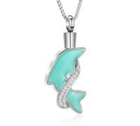 ADENLA Collier commémoratif en Acier Inoxydable avec Pendentif en Forme de Dauphin pour Cendres de Femme, Souvenir pour Un être Cher, Argent