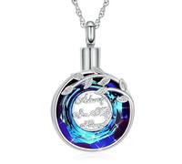 ADENLA Collier urne funéraire Cercle de Vie pour Cendres, « Toujours dans Mon cœur », Bijou Souvenir pour êtres Chers, Pendentif commémoratif pour Femmes et Hommes, Argent et Bleu