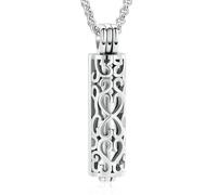 ADENLA Collier urne funéraire cylindrique gravé, Petite urne de Grande capacité, en Acier Inoxydable, pour Cendres humaines ou animales, pour Femmes et Hommes, argenté