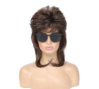 Adequate Perruque de Vokuhila pour femme Joe Dirt Emo Costume des années 80/90 Accessoire de fête fantaisie Cosplay Halloween Marron moyen