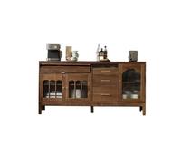 ADERFETBI Buffet Salle a Manger 160cm Armoire de Rangement Retro Teinte Noyer Noir en Bois Massif, Console d'Entrée pour Maison, Meuble de Stockage Adapté aux Salons et Vestibules Bahut