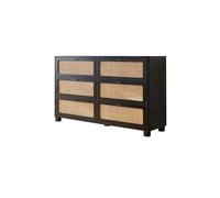ADERFETBI Buffet Salle a Manger Buffet de Salle à Manger de Style Wabi-sabi avec tiroirs en rotin, Armoire de Rangement en Bois for Porche de Maison Bahut