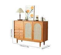 ADERFETBI Buffet Salle a Manger Buffet Nordique D'entrée De Salon en Bois De Cerisier, Armoire De Rangement en Rotin, Armoire Latérale en Bois Massif Bahut
