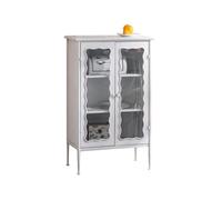 ADERFETBI Buffet Salle a Manger Buffet Rétro en Fer Vieilli en Verre, Armoire Latérale De Rangement Blanche for Salon, Restaurant, Armoire À Vin Bahut