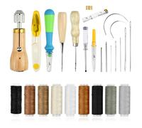 ADERTOS 25PCS Kit de Couture Cuir, Kit Reparation Cuir Aiguille Cuir Poincon Couture Fil Ciré Artisanat du Cuir Outil à Main Aiguilles à Coudre Cuir pour DIY Cuir Coutures Manuels Accessoire