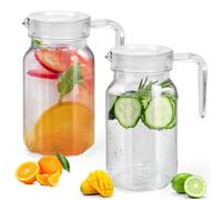 ADERTOS 2PCS Carafe Eau Pichet à Eau Plastique Pichet à Thé Glacé Pichet en Plastique de 600ML Carafe à Eau Transparente Pichet À Jus avec Couvercle Carafe à Eau avec Poignée pour Vin, Jus, Lait