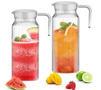 ADERTOS 2PCS Carafe Eau Pichet à Eau Plastique Pichets de 110cl avec Couvercle Pichet à Thé Glacé Carafe à Eau Transparente Pichet À Jus avec Couvercle Carafe à Eau avec Poignée pour Vin, Jus, Lait