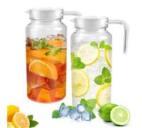 ADERTOS 2PCS Carafe Eau Plastique Transparente 1.25L, Carafe Eau Pichet à Eau Plastique Pichet à Thé Glacé Pichet à Eau avec Bec Verseur, Couvercle et Poignée, pour Réfrigérateur, Fêtes et Voyages