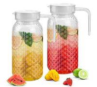 ADERTOS Carafe à Eau en Plastique Acrylique 1 Litre avec Couvercle et Poignée - Pichet pour Eau, Thé Glacé, Vin, Jus, Lait (Lot de 2)