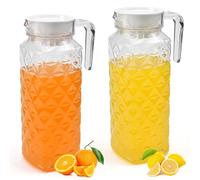 ADERTOS 2PCS Carafe Eau Pichet à Eau Plastique 1.1L Pichet à Thé Glacé Carafe à Eau Transparente Pichet À Jus avec Couvercle Carafe à Eau avec Poignée Pichet en Plastique Transparent (Pot de diamant)