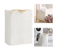 ADERTOS Panier a Linge Beige Panier à Linge Pliable Corbeille a Linge Panier à Linge Grande Capacité Pliable Tissu Oxford avec Manche en Bois Panier à Linge Sale pour Chambre Salon Salle de Bain