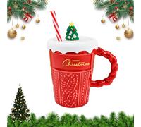 ADERTOS Tasse à Café de Noël en Céramique 400ML Tasse Kawaii pour Café Mug en Céramique de Noël 3D avec Couvercle et Paille Tasse de Noëls en Céramiques Tasses Mignonnes pour Cadeau de Noëls