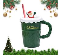 ADERTOS Tasse à Café de Noël en Céramique 400ML, Vert, Tasse Kawaii pour Café Mug en Céramique de Noël 3D avec Couvercle et Paille Tasses de Noëls en Céramiques Tasses Mignonnes pour Cadeau de Noëls