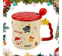ADERTOS Tasse à Café de Noël en Céramique avec Couvercle et Cuillère - Tasse à Thé Père Noël Kawaii - Cadeau de Noël