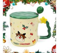 ADERTOS Tasse à Café de Noël en Céramique Tasse à Café de Noëls en Céramiques avec Couvercle et Cuillère Tasses à Thé en Céramique Père Noël Tasse Kawaii a Cafe Tasses pour Cadeau de Noëls