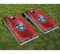 AdesiivoStudio Panneau de cornhole rustique avec drapeau du Tennessee - Design vintage en bois vieilli - Options de plastification - JO1303