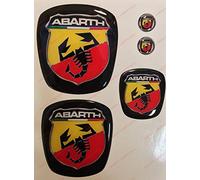 Adesivi Compulsivi Logo Fiat 500 ABARTH avant, arrière + volant + 2 armoiries porte-clés. Capot et coffre autocollants résinés effet 3D Fregi Scorpion fond noir