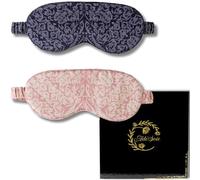 Ade'Soie Masque de sommeil soie de mûrier 22 Momme grade 6A, Lot de 2 en coffret cadeau, Masque de nuit soie bio pour femme et homme à imprimé vintage noir et rose, Hypoallergénique