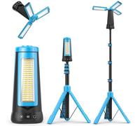 Adewalk 15000mAh Projecteur de Chantier LED Rechargeable avec Trépied, 5500LM Lampe de Camping à 3 Têtes, Étanche IP65, 5 Mode, Lampe de Travail Réglable pour Atelier, Garage, Construction(Bleu)