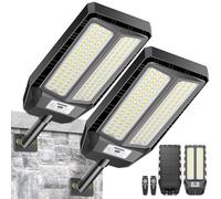 Adewalk 3000W*2 lampadaire solaire avec télécommande, Lampe solaire extérieure étanche ip66 avec capteur de mouvement, 6500k lumière solaire super lumineux spot Solaire LED jardin extérieur garage rue