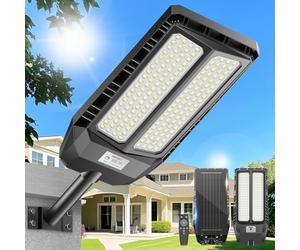 Adewalk 4000W Farola solar LED exterior con mando a distancia, IP66 impermeable, lámpara de calle solar con sensor de movimiento, 6500 K Super Bright Farolas de jardín exterior solares para garaje