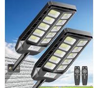 Adewalk 600W*2 lampadaire solaire avec télécommande, Lampe solaire extérieure étanche ip66 avec capteur de mouvement, 6500k lumière solaire super lumineux spot Solaire LED jardin extérieur garage
