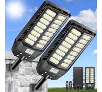 Adewalk 800W*2 lampadaire solaire avec télécommande, Lampe solaire extérieure étanche ip66 avec capteur de mouvement, 6500k lumière solaire super lumineux spot Solaire LED jardin extérieur garage rue