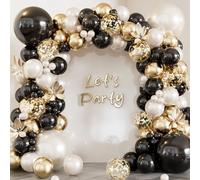 Adeyoo Kit de guirlande d'arche de ballons noirs, dorés et blancs - Ballons blancs nacrés à double rembourrage avec ballons noirs, dorés et confettis pour mariage, fête prénuptiale, anniversaire
