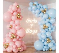 Adeyoo Kit de guirlande d'arche de ballons roses et bleus - Ballons en latex doré métallisé pour révélation du sexe de bébé garçon ou fille - Décorations de fête prénatale