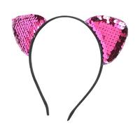 Adfaga Bandeau oreilles de chat à paillettes réversibles scintillantes et brillantes, accessoires pour cheveux pour femmes et filles, décorations de costumes de fête d'Halloween et (Rose Rose)