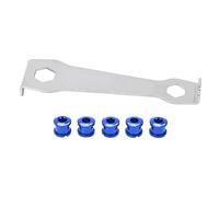 Adfaga Boulons de plateau simples, écrous de pédalier anodisés en alliage d'aluminium haute résistance pour plateaux de vélo, 5 pièces avec outil d'installation, clé de 9MM et 10MM (Bleue)