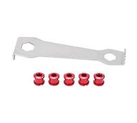 Adfaga Boulons de plateau simples, écrous de pédalier anodisés en alliage d'aluminium haute résistance pour plateaux de vélo, 5 pièces avec outil d'installation, clé de 9MM et 10MM (Rouge)