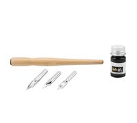 Adfaga Ensemble de stylos à dessin professionnels pour la BD, comprenant 3 plumes en acier inoxydable, un porte-plume en bois et un flacon d'encre. Idéal pour la calligraphie, le d