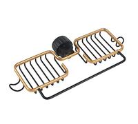 Adfaga Étagère de rangement pour robinet en aluminium et plastique, deux conteneurs avec tige à serviette pour éponge, chiffon, cuisine, salle de bain, organisateur, gain de place, (Couleur Or Noir)
