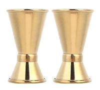 Adfaga Jigger à cocktail en acier inoxydable double face, tasse à mesurer, verre à vin, outil de bar professionnel pour la maison, bar, café, couleur or, taille S L, lot de 2 ((bord recourbé doré)