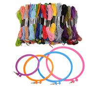 Adfaga Kit de broderie Ensemble complet avec 100 fils de couleur 4 cerceaux en plastique DIY CROSS STITTH Supplies For Beginners Kids Adults Craft Lovers Christmas Birthday