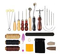 Adfaga Kit de couture artisanale du cuir, 17 pièces, outils professionnels de couture du cuir avec aiguilles à poinçonner à fil ciré pour projets de bricolage du cuir, noir