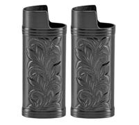 Adfaga Lot de 2 étuis à Briquet Vintage en Alliage de Zinc gravé Floral 3D, Housse de Protection, Style rétro, Manchon en métal pour collectionneurs de Fumeurs, Lot de 2, Cadeau (Noire)