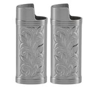 Adfaga Lot de 2 étuis à Briquet Vintage en Alliage de Zinc gravé Floral 3D, Housse de Protection, Style rétro, Manchon en métal pour collectionneurs de Fumeurs, Lot de 2, Cadeau (Grise)