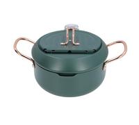 Adfaga Marmite en fer de style japonais avec jauge de température, friteuse à double poignées pour la cuisine domestique et un usage professionnel au restaurant (Verte)