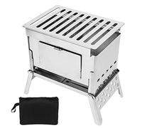 Adfaga Poêle à bois pliant Poêle de camping portable en acier inoxydable pour barbecue en plein air Cuisine Pique-nique Randonnée Sac à dos Compact Léger Multifonctionnel