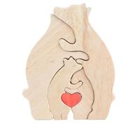 Adfaga Puzzle Ours en Bois 4 pièces, nom de Famille personnalisé, décoration Artistique, Cadeau de Noël pour Maman Papa, Bois de hêtre, 11,3x15x2cm, Ornement en Forme de cœur inclu