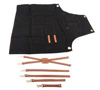 Adfaga Tablier professionnel en denim avec sangles en cuir, robuste et réglable dans le dos croisé, tablier utilitaire multi-poches pour chef barman, boulanger, barbecue, vêtements